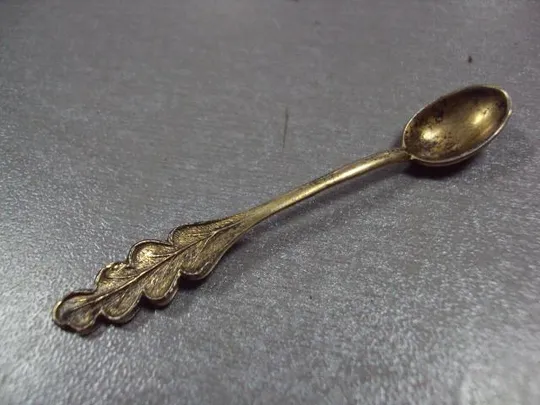 Ложка ложечка для специй желудь с листиком серебро 875 проба ссср позолота 6 см вес 4,07 г №11841 Характеристики