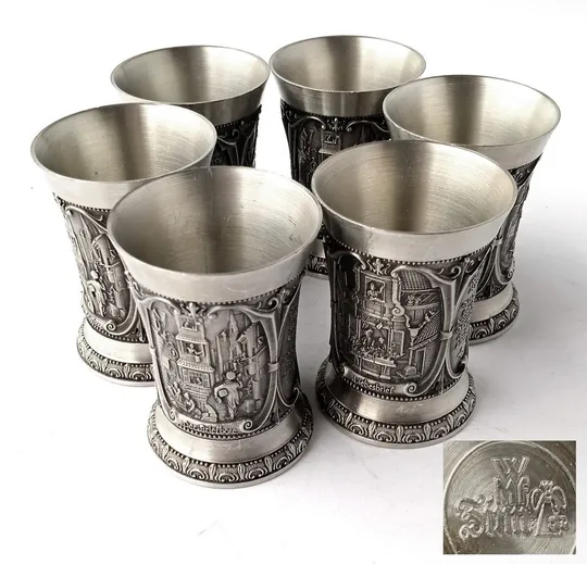 Олов&#039;яні чарки рюмки К. Шпіцвег 6 штук 50 мл WMF Germany Yz12 Недорого