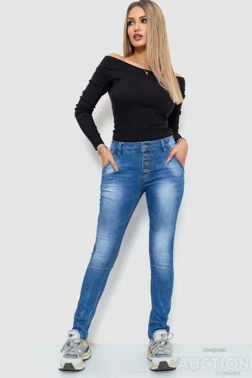 Купити Джинсы женские с потертостями, цвет синий, 244RS08