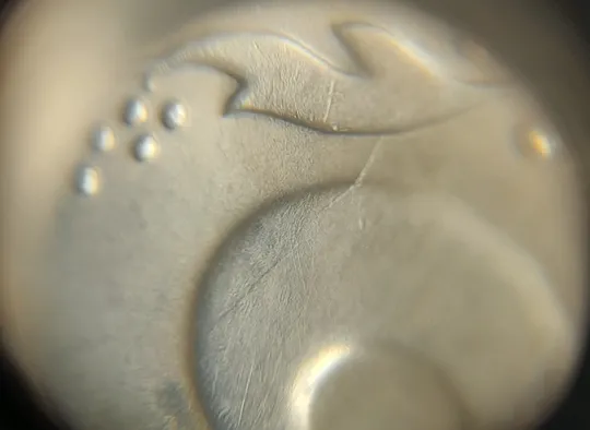 (7751) 25 копійок 2014 розколи на реверсі + &quot;тіні&quot; (зминання) на аверсі (25 копеек 2014 брак) 1ЕБм, 1ЕБд З аукціону