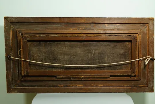 Картина в раме подписная старинная охота погоня всадник отбиваетя от стаи волков, холст масло №27 Недорого