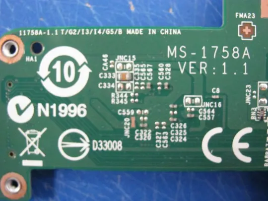 №65-7 VGA USB WLAN плата MS-1758A для MSI GP70 CX70 MS-1758 оригінал З аукціону