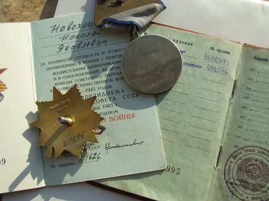 Орден ВвВ-1 ст. 811626 Медаль Отвага -3 600844 наг.1956 р. на Новохатский Ніколай . З аукціону