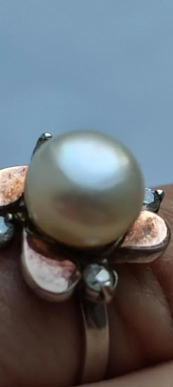 Винтажное серебряное кольцо с крупной жемчужиной, частичное позолоченое 1960-е годы, разм. 18  df952 З аукціону