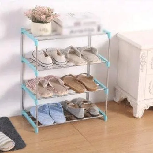 Полка для обуви в коридор металлическая на 4 ярусов 42*26*55 см, этажерка для обуви Голубой Продаж