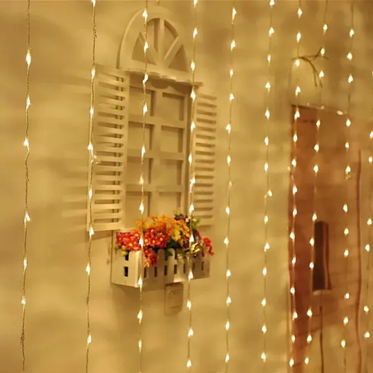 Гирлянда штора Водопад-роса, от USB, 2x2м, 8 нитей, 160 LED, 8 режимов Теплый белый Де купити