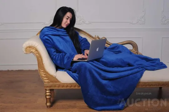 Рукоплед Плед з рукавами і кишенями з мікрофібри 200х150. синій З аукціону