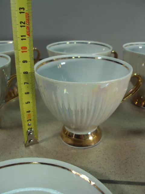 Кофейный сервиз фарфор Полонное набор перламутр заварник, сахарница, чашки, блюдца, масленка №13043 Де купити