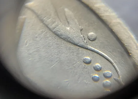 (5916) 25 копійок 1994 1БВк викрошки на вінку реверса в межах 1-2-3 та 5-6-7 грон + царапини штемпеля (25 копеек 1994 1БВк брак) З аукціону