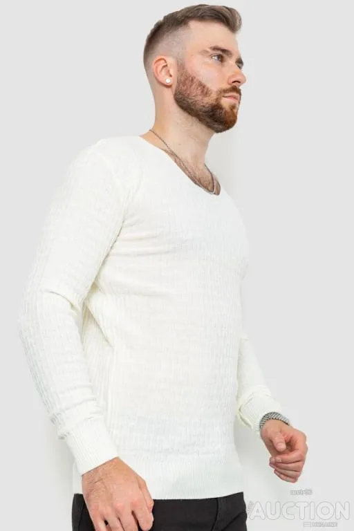 Свитер мужской однотонный, цвет молочный, 235R1394 З аукціону
