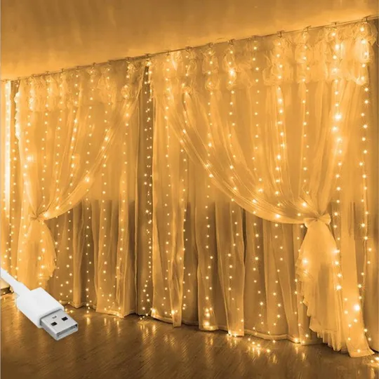 Гирлянда штора &quot;Роса&quot; от USB, 3x2м, 400 LED, 20 нитей, 8 режимов, IP44 Ціна