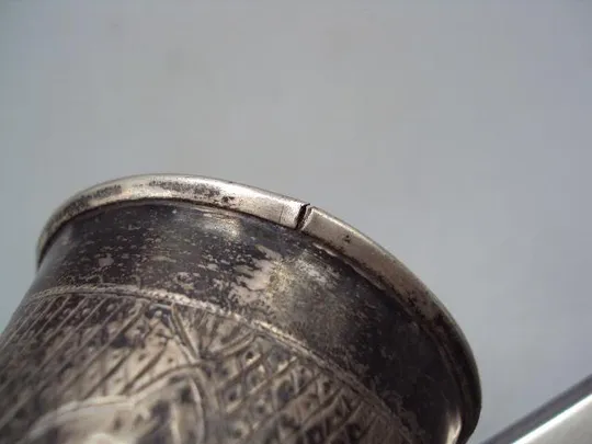 Рюмка стопка серебро 84 проба 1868 узор архитектура цветы вес 61,8 г размер 6,9х6 см №14321 Характеристики