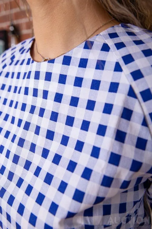 Летнее платье, в бело-синюю клетку с карманами, 167R108-10 Де купити