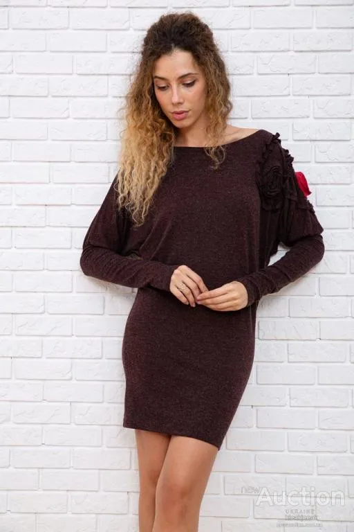 Шерстяное приталенное платье, коричневого цвета, 167R147-1 Ціна