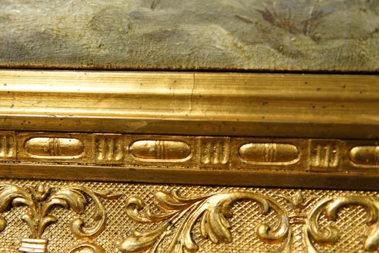 Картина в раме подписная старинная охота погоня всадник отбиваетя от стаи волков, холст масло №27 Де купити