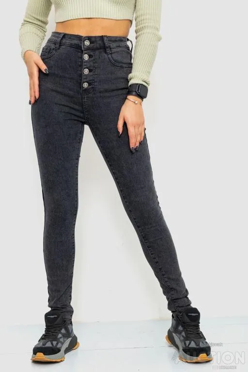 Джинсы женские стрейч на пуговицах, цвет темно-серый, 214R1356 Ціна