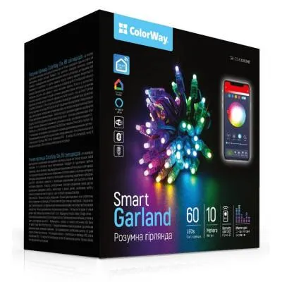 фото, Гирлянда ColorWay Smart LED RGB WiFi+Bluetooth 10M 60LED IP65 (CW-GS-60L10UMC)