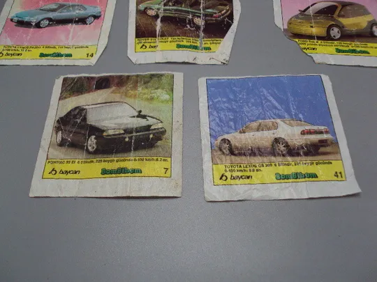 Купити Вкладыши от жвачек Baycan BomBibom 1, 7, 11, 14, 22, 23, 28, 41, 47,48 машины авто 11 шт №17938мя
