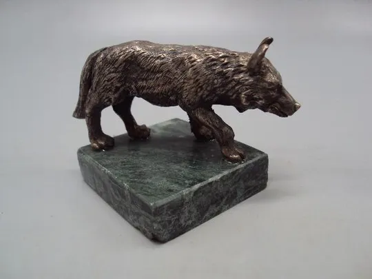 Фигура на подставке статуэтка волк серебро 925 проба вес 221 г размер 5,3х8,7х5,2х5,2 см №14274 Продаж