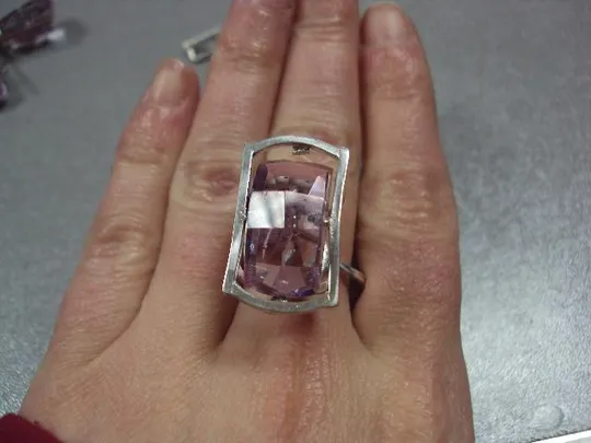 Комплект серьги кольцо 19 размер и подвеска кулон аметист серебро 925 проба 24,69 г клейм нет №13086 Недорого