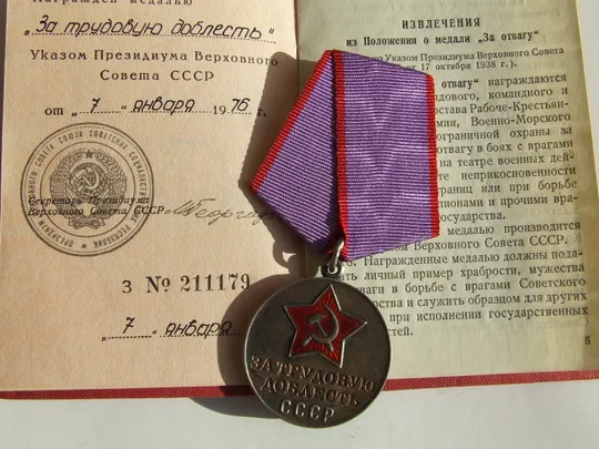 Медаль Трудовая доблесть + доки нагр. 1976 года на Яхимович Тамара . Люкс. В родной патине. Недорого