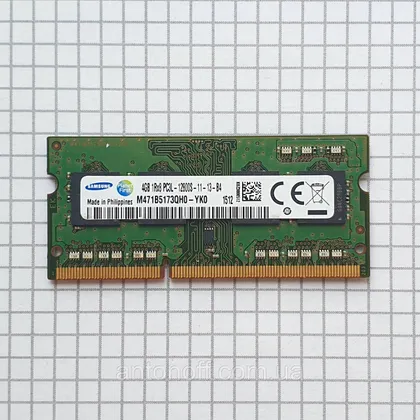 фото, Модуль пам'яті Samsung 4GB 1Rx8 PC3L-12800S (DDR3L) M471B5173QH0-YK0 для ноутбука