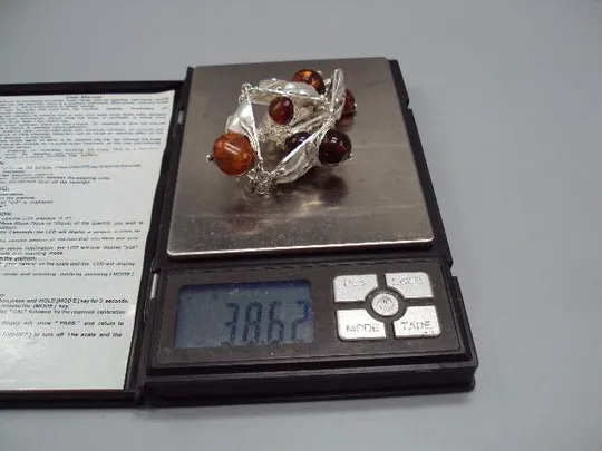 Женский браслет листья листочки ягоды янтарь серебро 925 проба Украина вес 38,62 г 27,5 см №14368 Характеристики