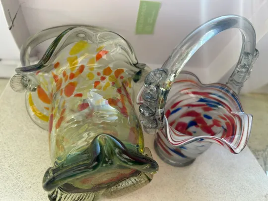 Вінтажні вази, з кольорового скла СССР 70-ті роки, 2 штуки, більша та менша Недорого