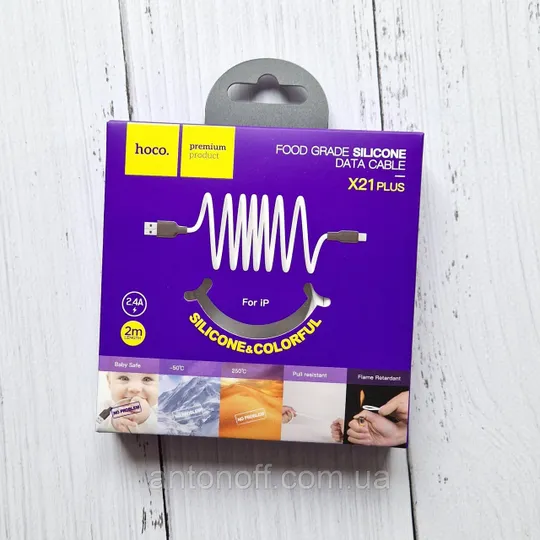 Кабель Hoco X21 Plus Lightning / Apple iPhone силіконовий (2м 2.4A) Білий Ціна