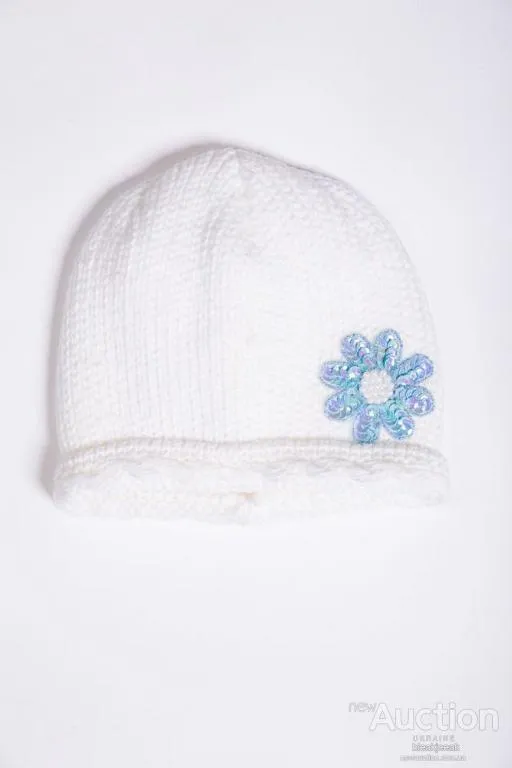 Детская шапка молочно-голубого цвета, с декором, 167R7802-1 Ціна