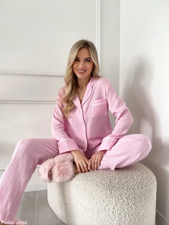 Жіночий домашній комплект з мусліну рожевий S-M Ціна