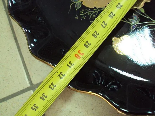 Поднос черный фарфор полонное узор цветы позолота диаметр 32,3 см №11675 Продаж