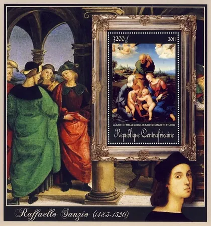 фото, ЦАР-Живопись- Рафаэль -2011.Чистый  красивый Блок.MNH.