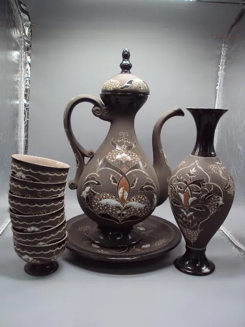 Набор авторский сервиз керамика ручная работа В. Ильчева пиалы, ваза, тарелка и чайник пиалки №14244 Ціна