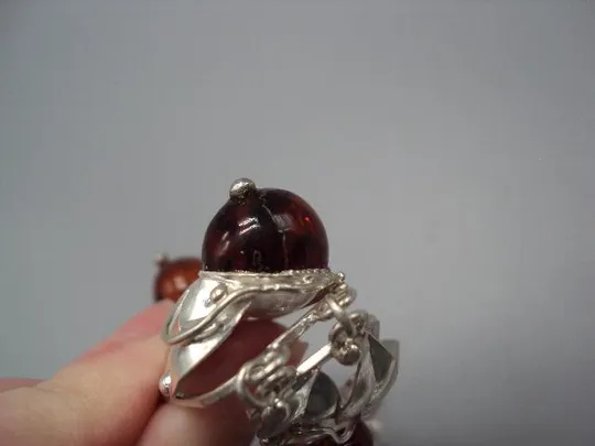 Женский браслет листья листочки ягоды янтарь серебро 925 проба Украина вес 38,62 г 27,5 см №14368 Продаж