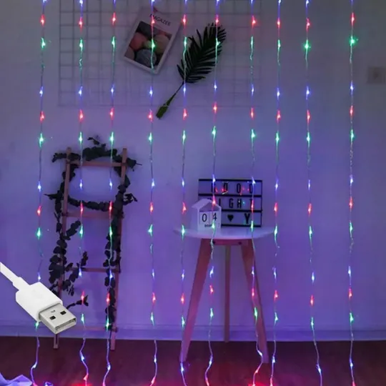 Гирлянда штора Водопад-роса, от USB, 2x2м, 8 нитей, 160 LED, 8 режимов Мультиколор Ціна